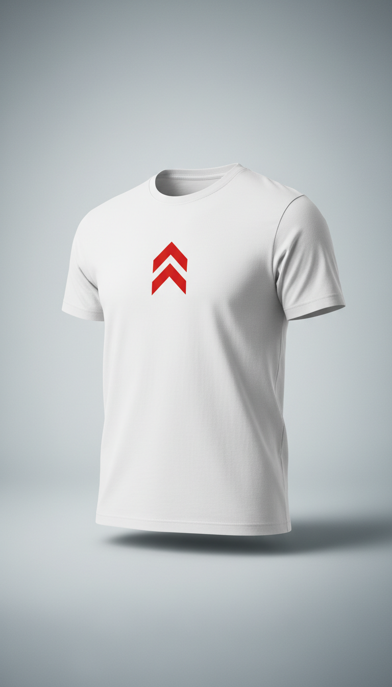 Pure White Tee With Red Logo Accent
