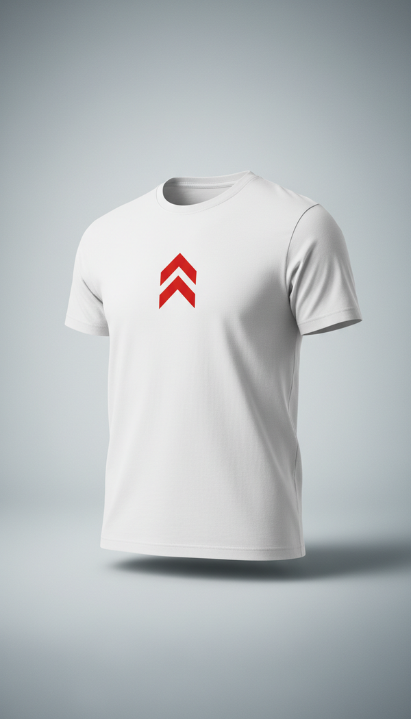 Pure White Tee With Red Logo Accent