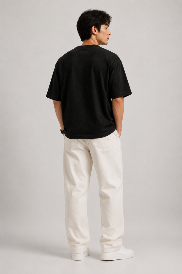 Urban Setters 180 GSM Oversized Plain Tee Black Charcoal Melange - Back view