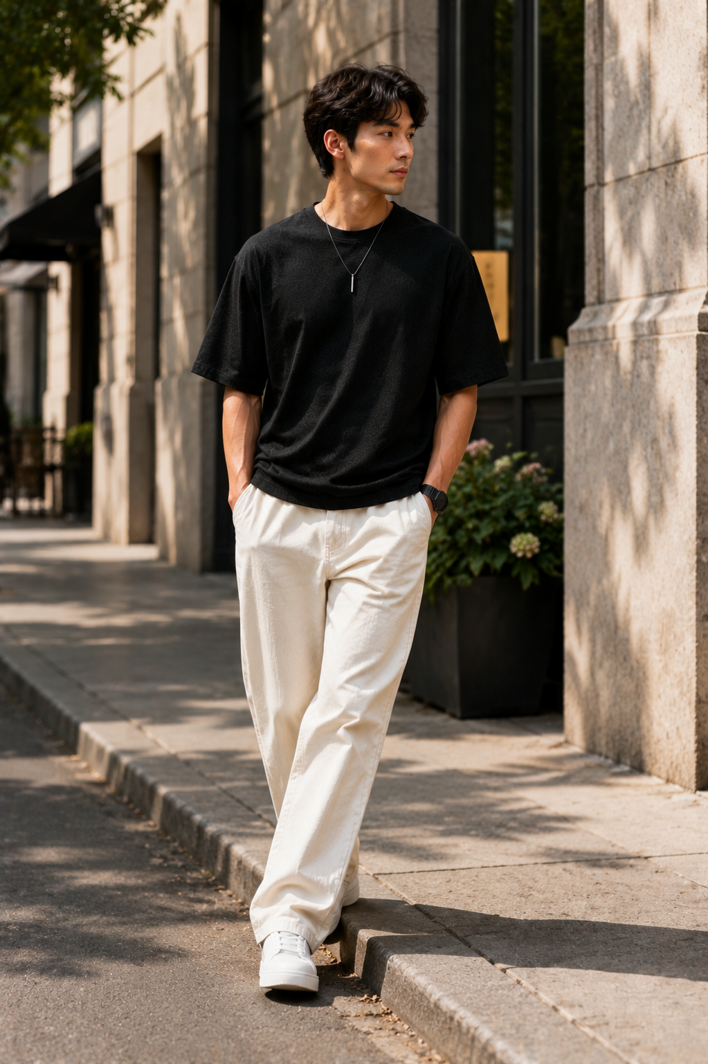 Urban Setters 180 GSM Oversized Plain Tee Black Charcoal Melange - Street style side