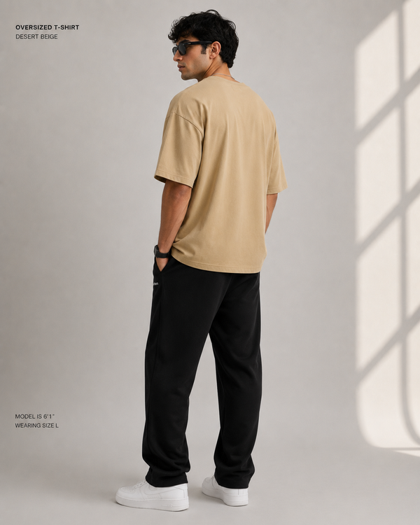 Urban Setters 180 GSM Oversized Plain Tee Desert Beige - Full length front