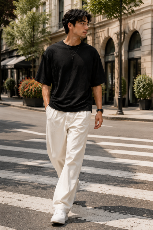 Urban Setters Oversized Fit T-Shirt - Black Charcoal Melange lifestyle