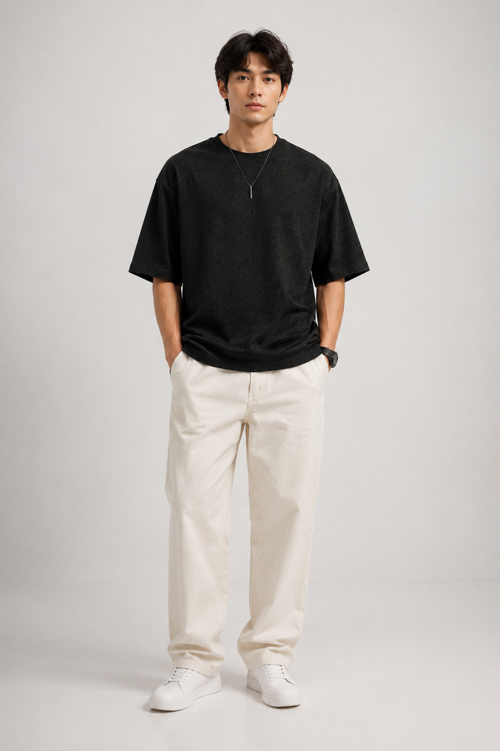 Urban Setters Oversized Fit T-Shirt - Black Charcoal Melange lifestyle 2