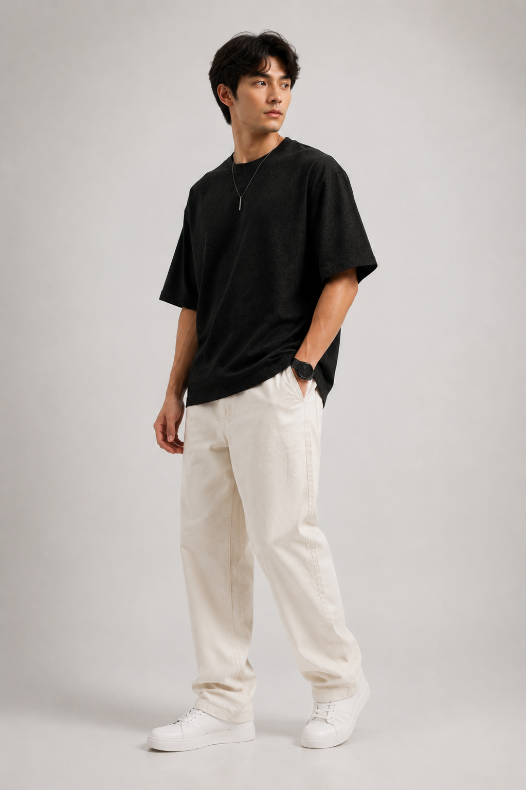 Urban Setters Oversized Fit T-Shirt - Black Charcoal Melange back view