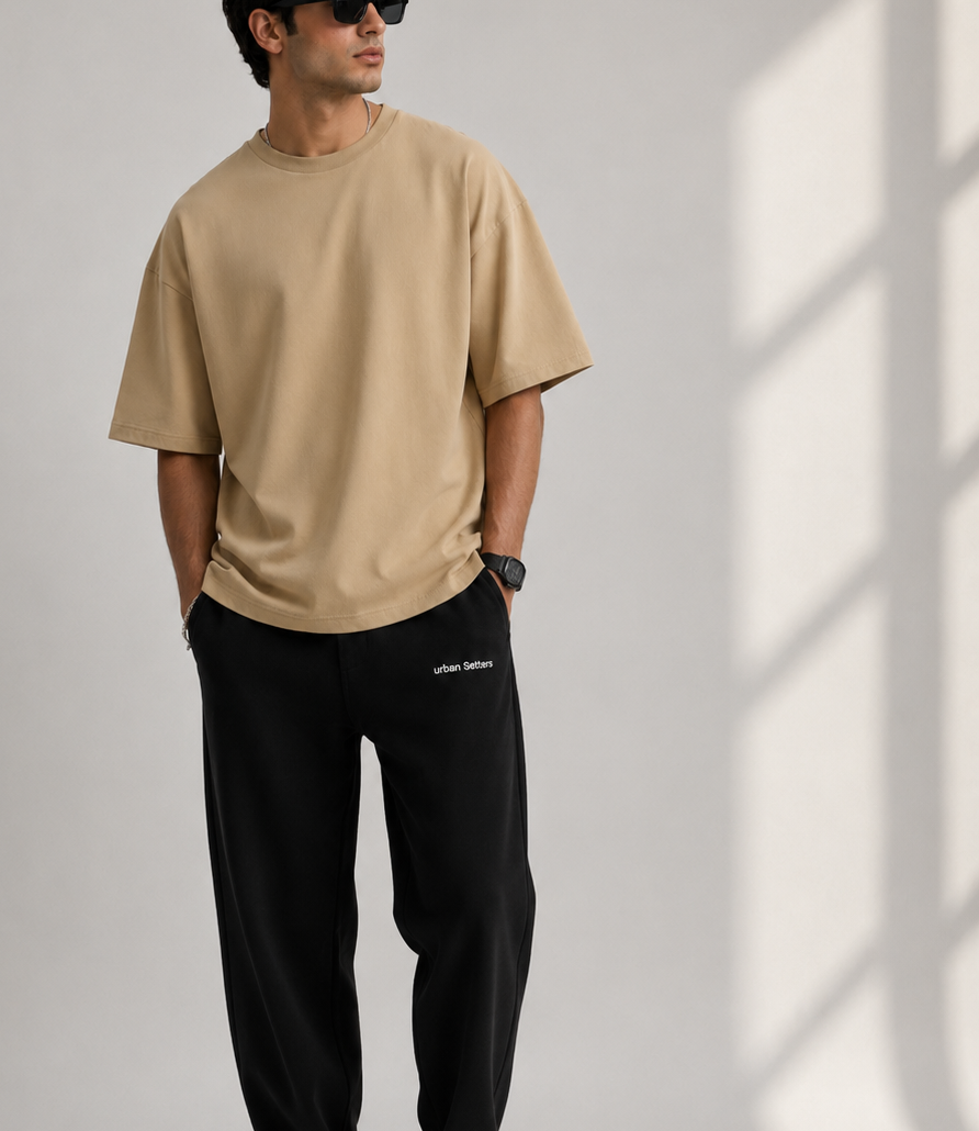 Urban Setters Oversized Fit T-Shirt - Desert Beige lifestyle