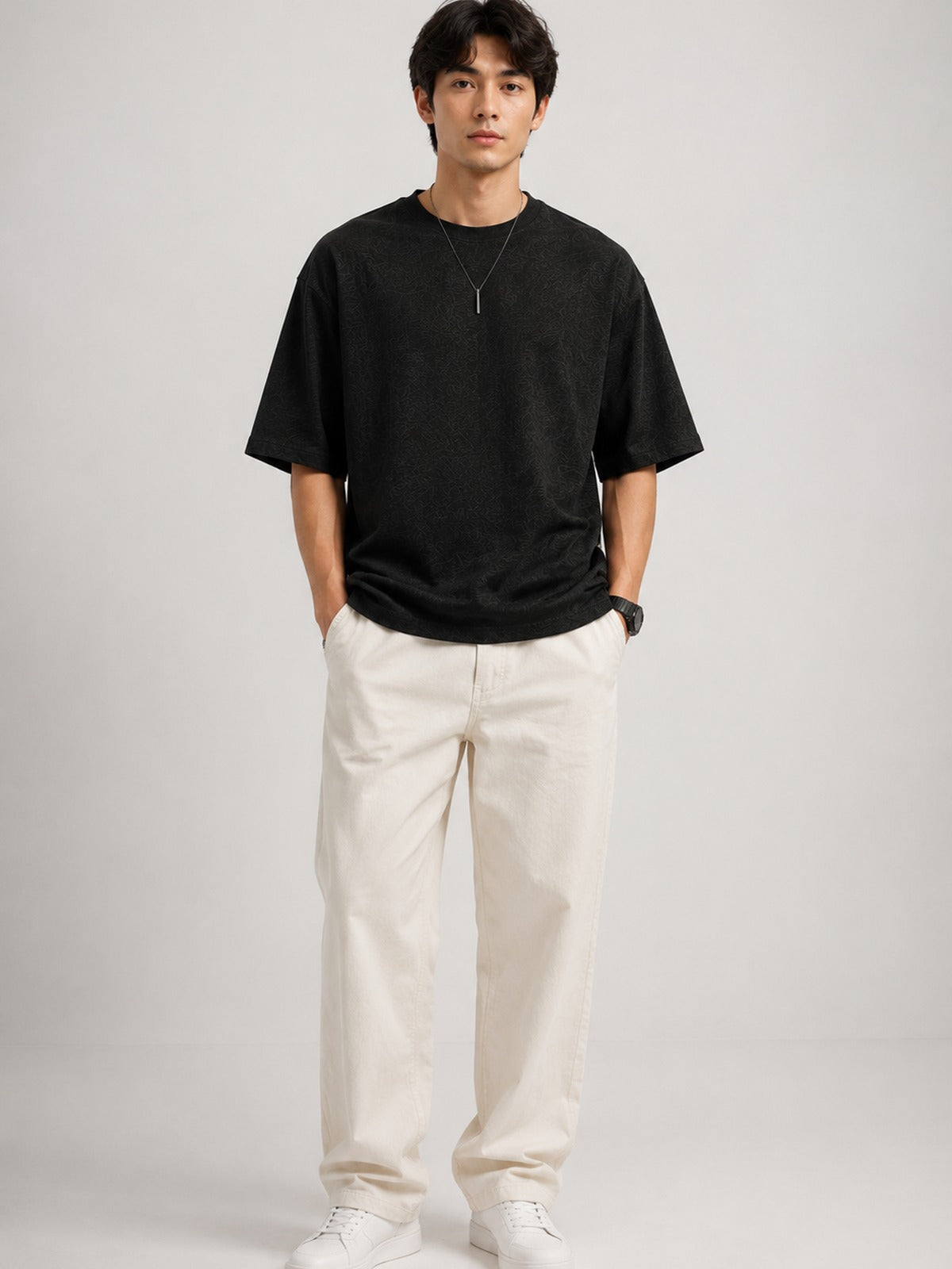 Urban Setters Regular Fit T-Shirt - Black Charcoal Melange - front view