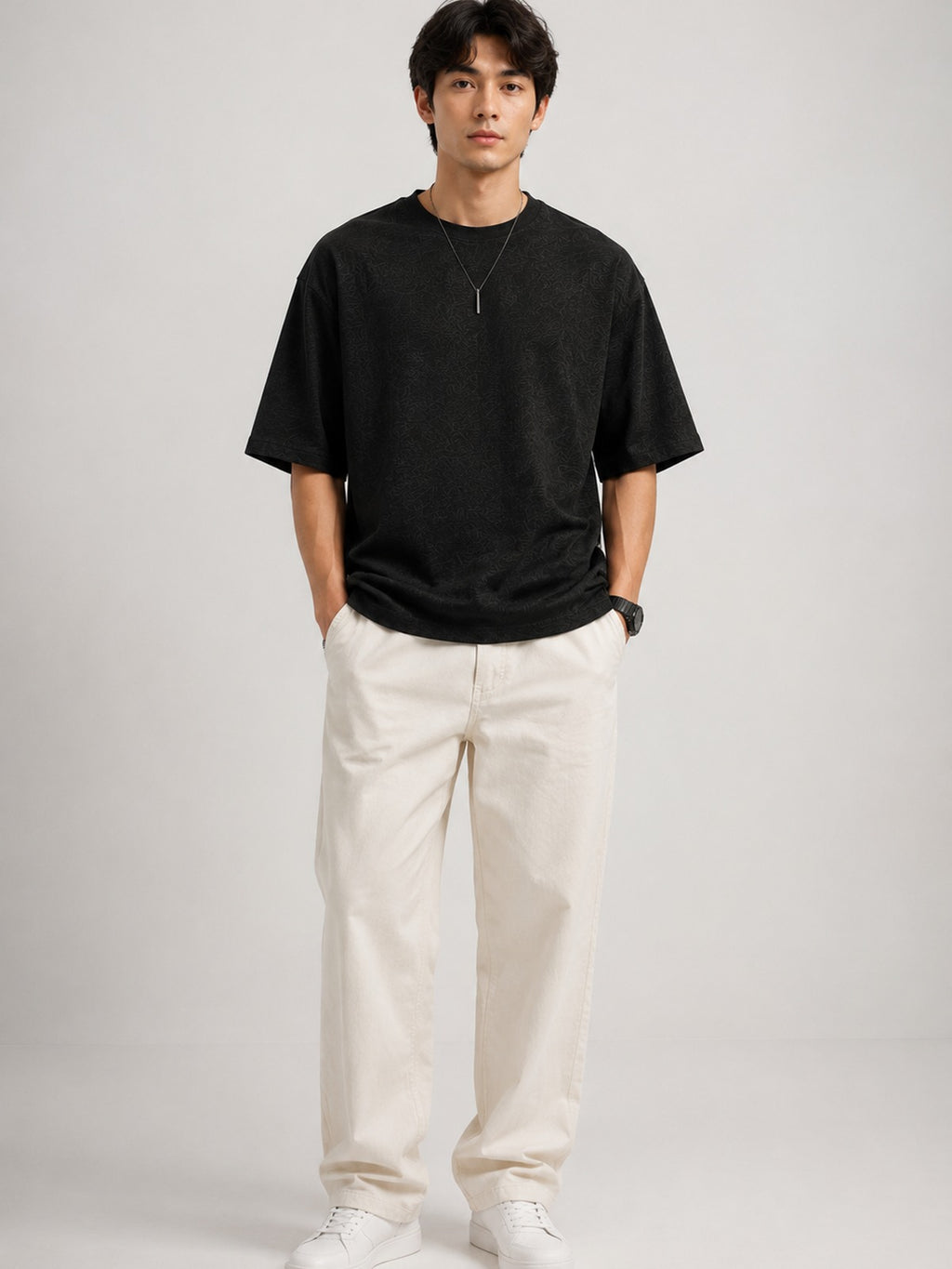 Urban Setters Regular Fit T-Shirt - Black Charcoal Melange - front view